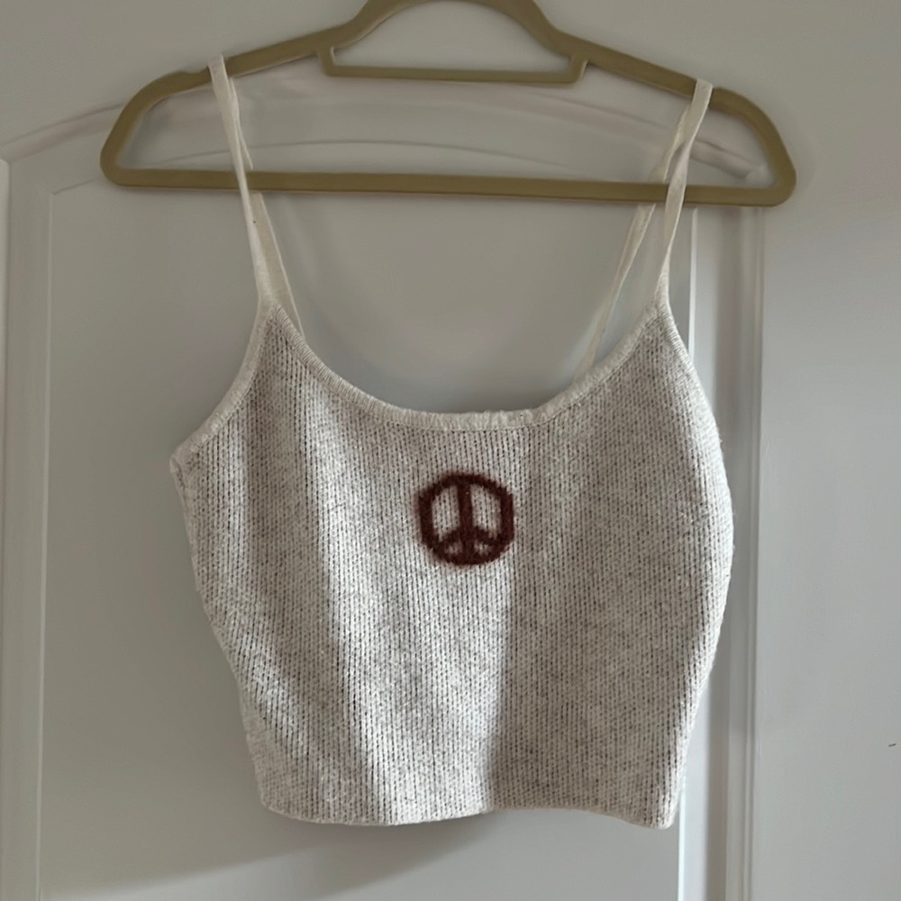 LA hearts fuzzy peace sign tank top